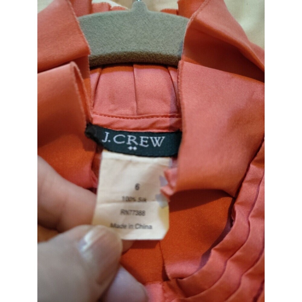 J CREW Orange-Red Button Front Sleeveless Blouse 100% Silk Ruffles Lined Size 6 - Picture 8 of 10